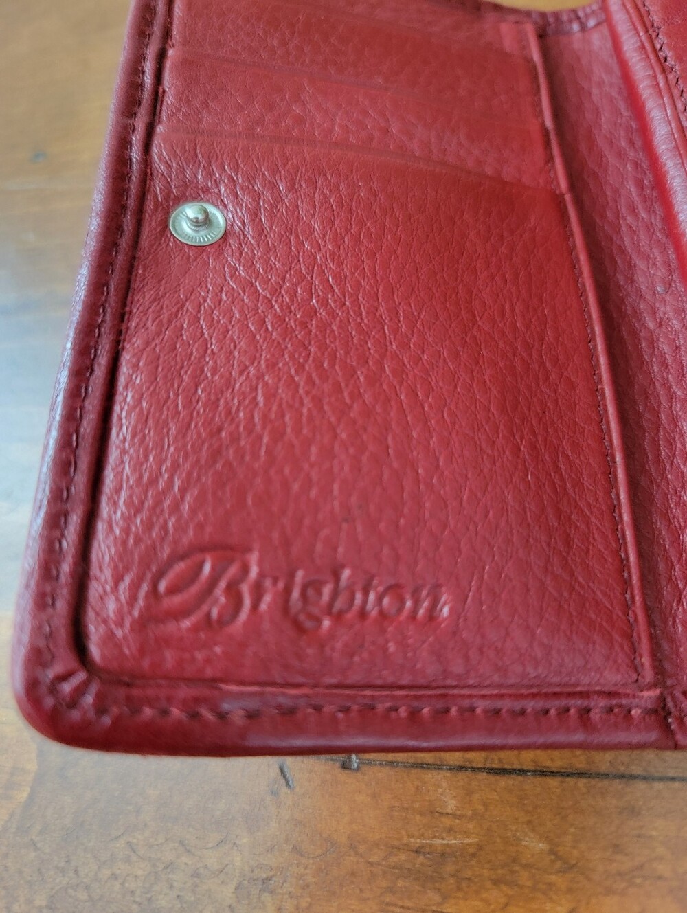 Brighton Red Pebbled Leather Bi-fold Snap Wallet - Picture 10 of 16